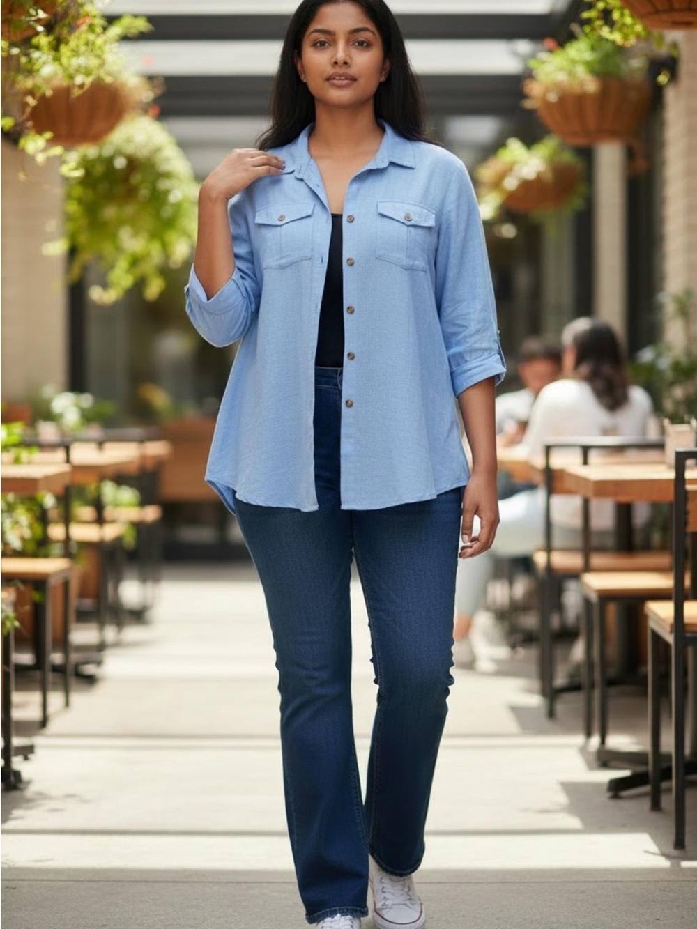 Dotti Light Blue Linen-Blend Swim Coverup Shirt